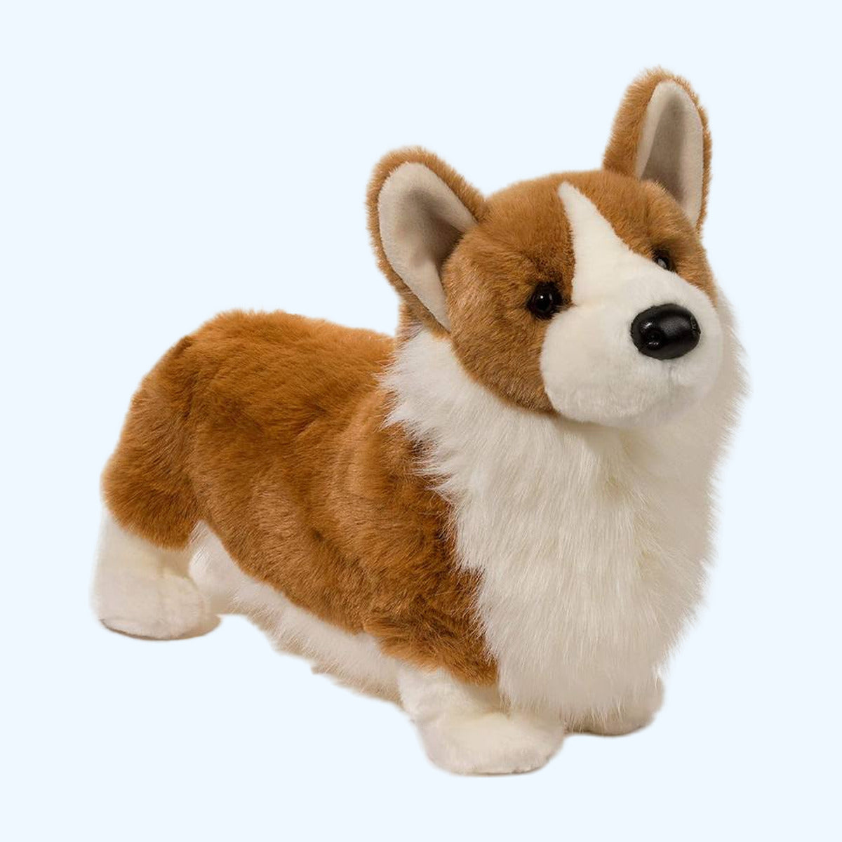 Douglas Essa Chadwick Corgi plush, front angle showing his big ears and brown eyes