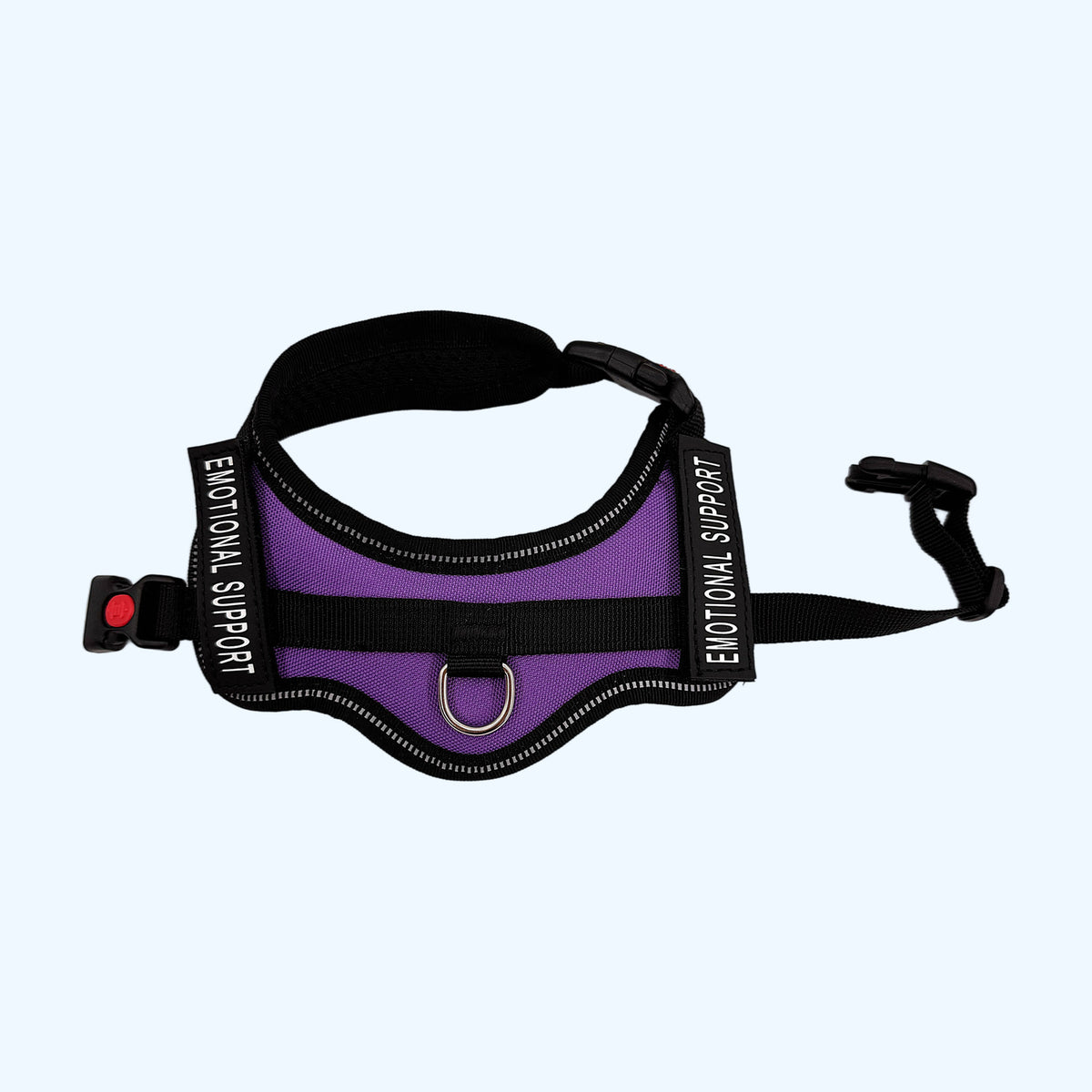 Purple ESSA Harness for Small and Medium laid flat showing the padded neck