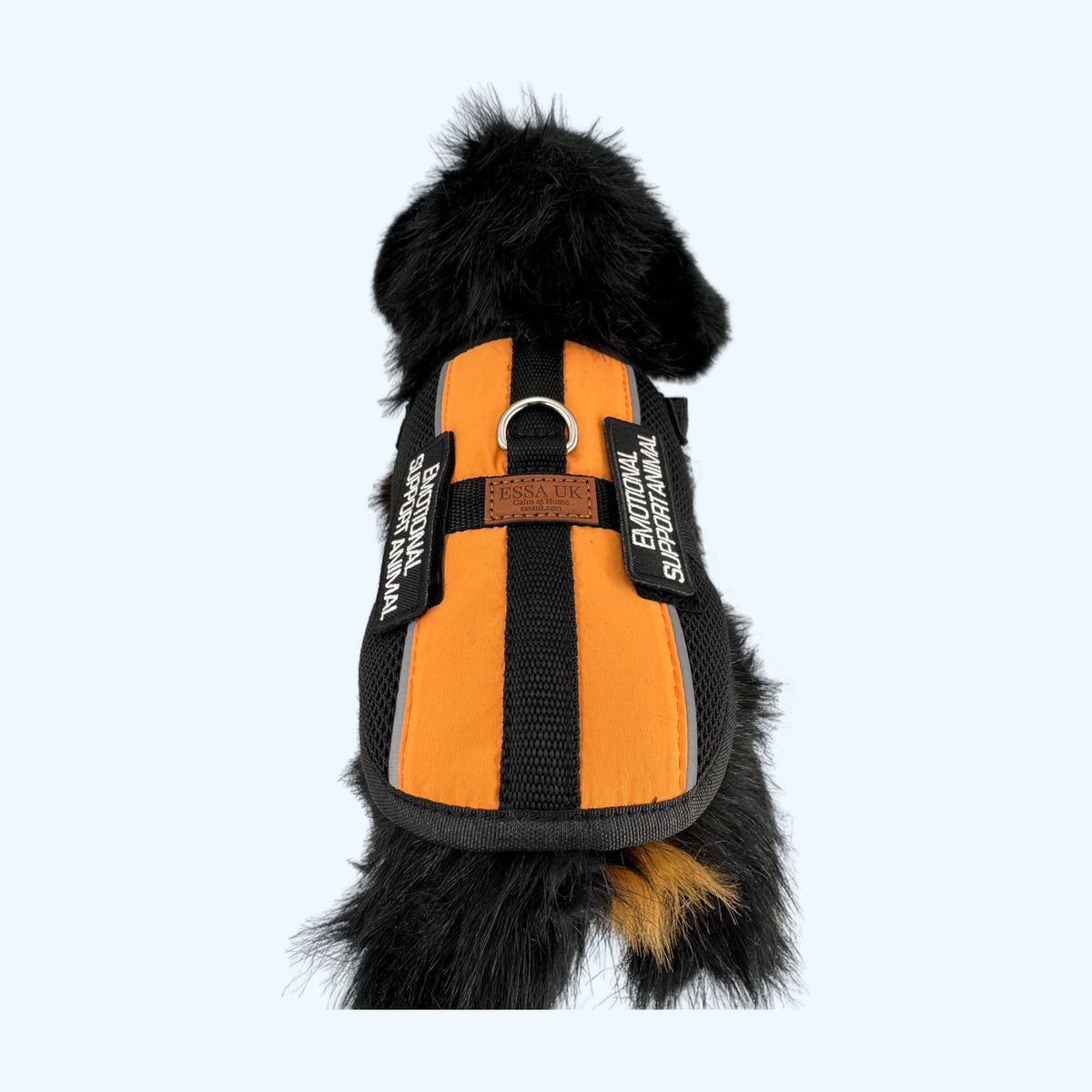 Orange ESSA Harness for Medium and Large from above with reflective trim and mesh padding