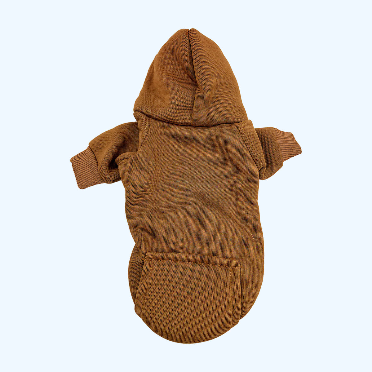 Brown ESSA Hoodie flat lay, front with hood and kangaroo pocket