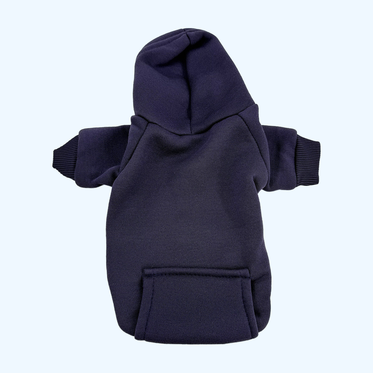 Navy ESSA Hoodie flat lay, front with hood and kangaroo pocket