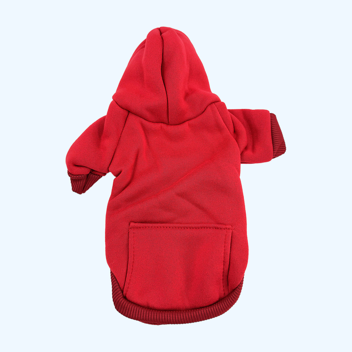 Red ESSA Hoodie flat lay, front with hood and kangaroo pocket