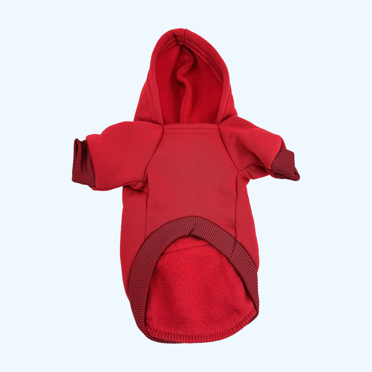 Red ESSA Hoodie opened flat showing the soft inner lining