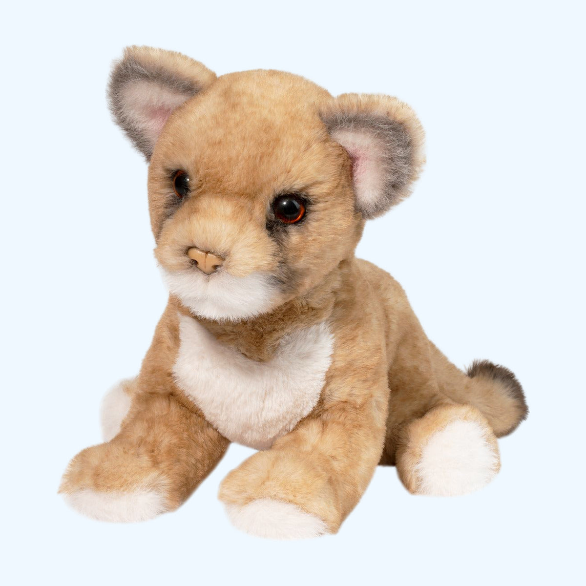 Douglas Essa Carmie Soft Mountain Lion plush sitting, front view with amber eyes