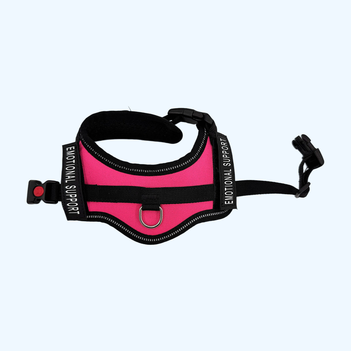 Pink ESSA Harness for Small and Medium laid flat with adjustable chest strap
